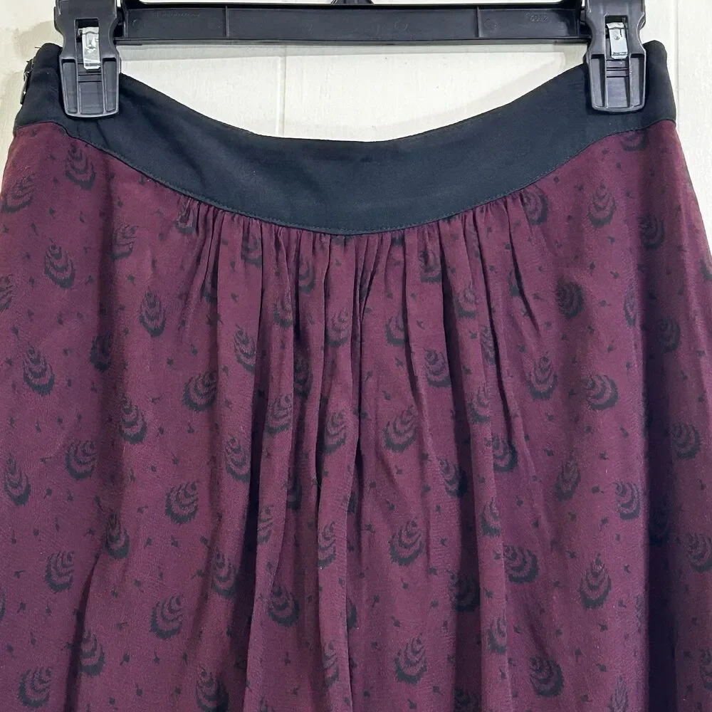 Comptoir Des Cotonniers Skirt Size 36=4 Wine Red Floral Pleated Mini Skirt